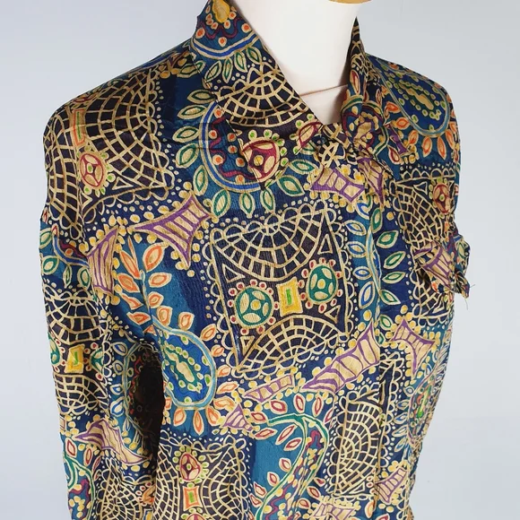 Vintage retro funky print long sleeve shirt top M L - Picture 8 of 9